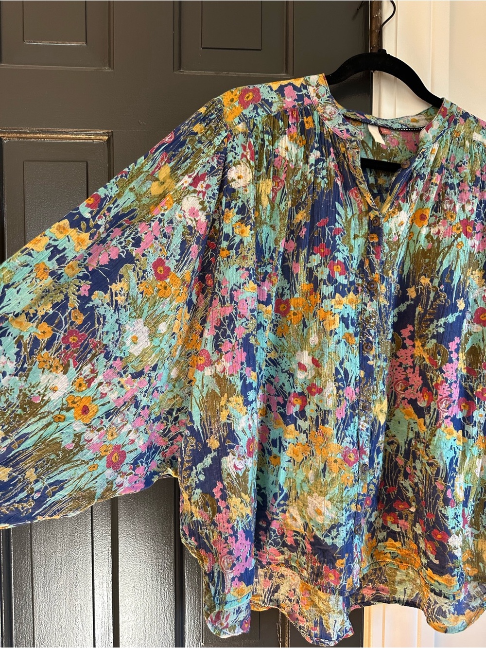 Anthropologie Pilcro Floral Batwing Peasant Blouse 100% Cotton Boho Medium - Picture 4 of 12